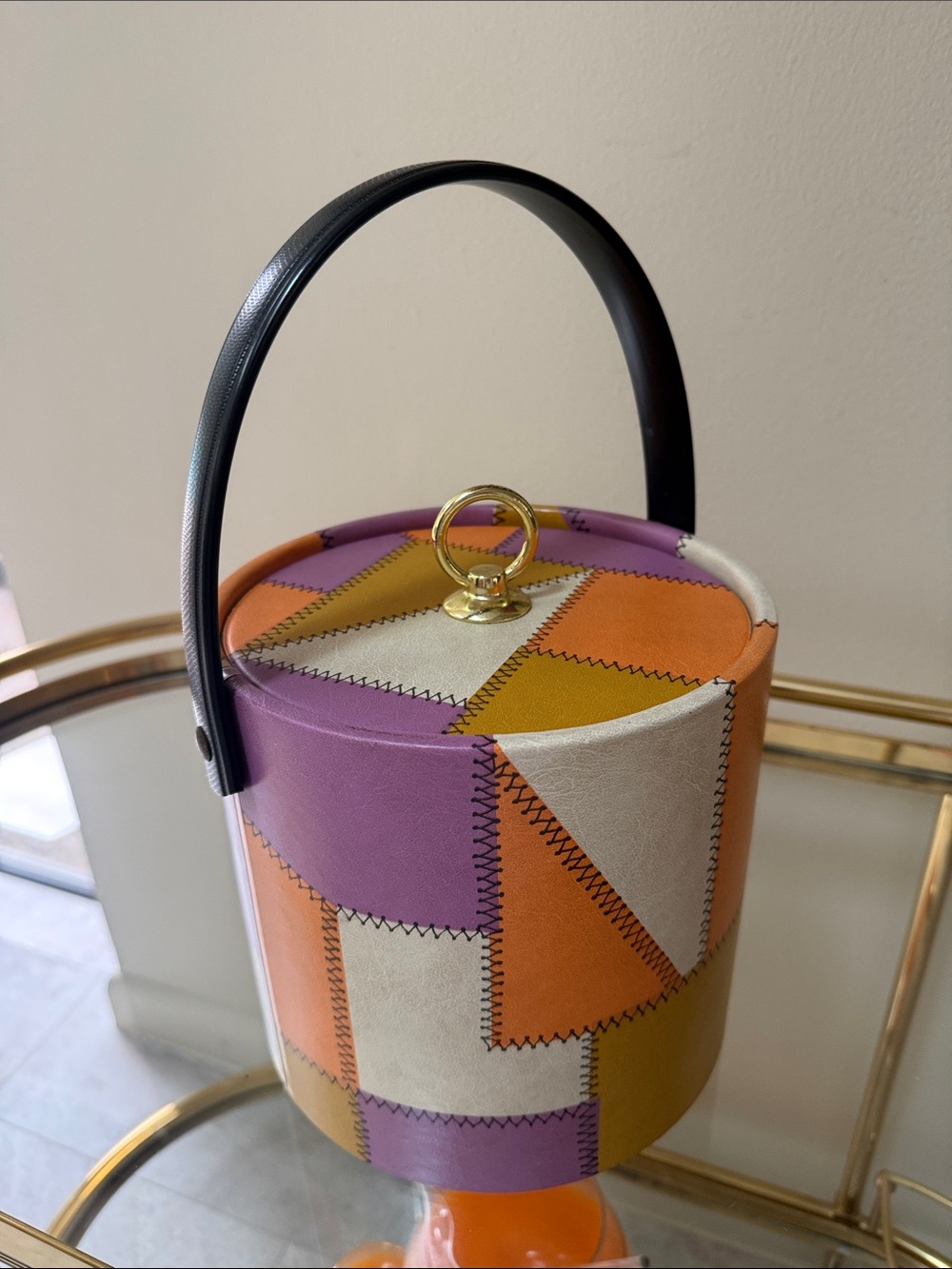 Mid Century Multicolor Patchwork  Ice Bucket